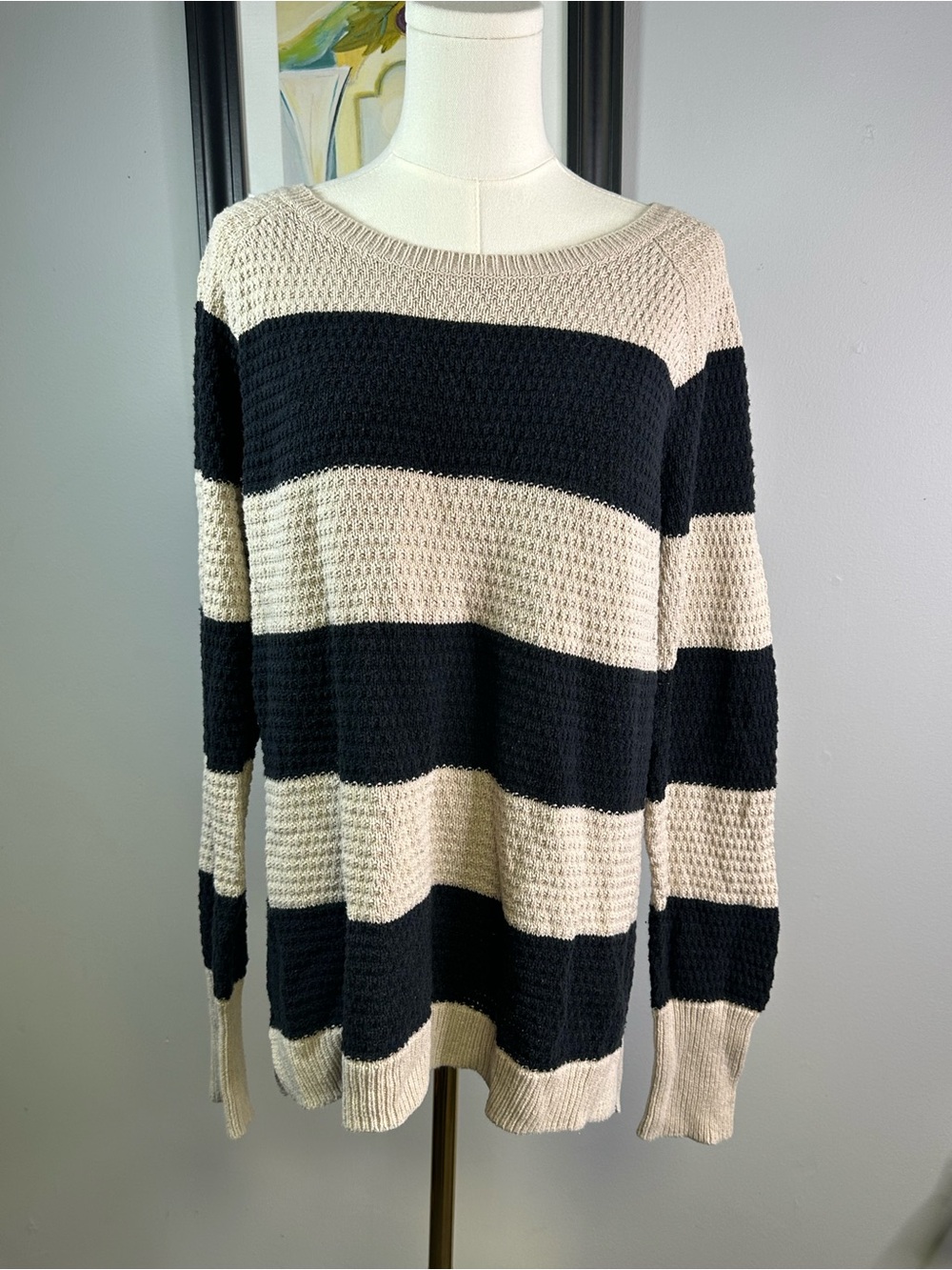 Between Me & You Sweater XL Top Striped Cream Black